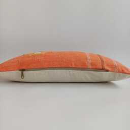 Moroccan Cactus Silk Cushion Cover, Handmade Orange Sabra Lumbar Pillow, Boho 24''x12''/60x30 cm - thumbnail 3