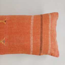 Moroccan Cactus Silk Cushion Cover, Handmade Orange Sabra Lumbar Pillow, Boho 24''x12''/60x30 cm - thumbnail 2