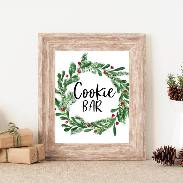 Christmas Cookie Bar Sign Holiday Party Printable Wall Art Wreath Winter Wedding Decor - image 1