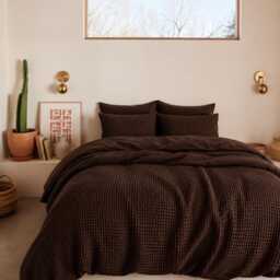 Brown Waffle 100% Cotton Duvet Cover Set - thumbnail 2