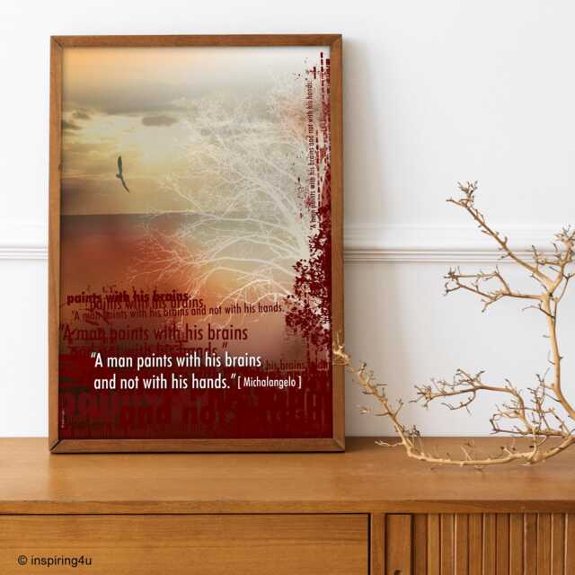Office Home D??cor Inspirational Poster Print. Michelangelo Wall Art Hanging Quote. Burgundy Wall Decor Print, Typography Print Quotes - image 1