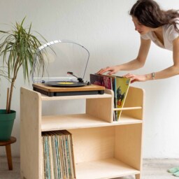 Wooden Vinyl Record Storage Cabinet, Turntable Stand, Amp - thumbnail 2