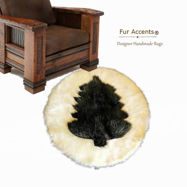 Faux Fur Christmas Tree Rug - Shaggy Brown & White Sheepskin, Handmade Usa - image 1