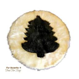 Faux Fur Christmas Tree Rug - Shaggy Brown & White Sheepskin, Handmade Usa - thumbnail 2