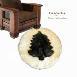 Faux Fur Christmas Tree Rug - Shaggy Brown & White Sheepskin, Handmade Usa - thumbnail 1