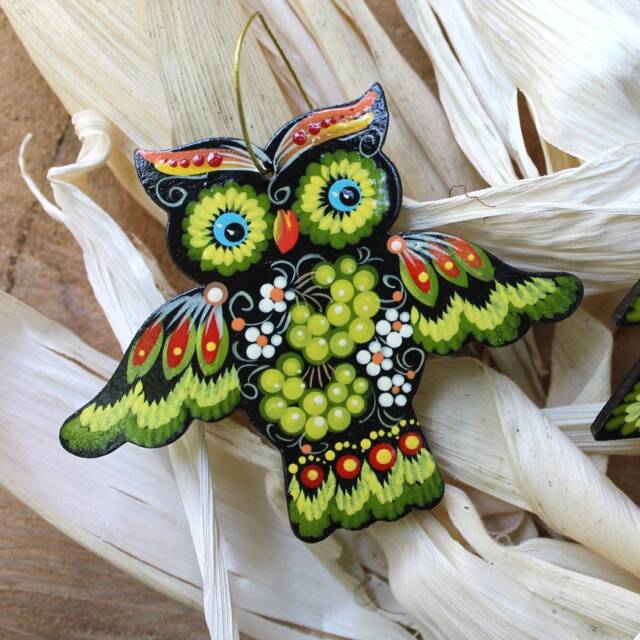Christmas Ornaments Owl - Hand Painted Hanging Ornament Owl, Wooden Christmas Decorations Animals, Handcrafted Artisan Ukrainian - image 1