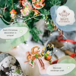 Christmas Ornaments Owl - Hand Painted Hanging Ornament Owl, Wooden Christmas Decorations Animals, Handcrafted Artisan Ukrainian - thumbnail 4