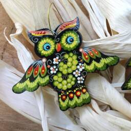 Christmas Ornaments Owl - Hand Painted Hanging Ornament Owl, Wooden Christmas Decorations Animals, Handcrafted Artisan Ukrainian
