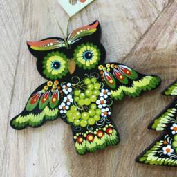 Christmas Ornaments Owl - Hand Painted Hanging Ornament Owl, Wooden Christmas Decorations Animals, Handcrafted Artisan Ukrainian - thumbnail 3