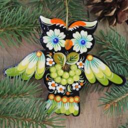 Christmas Ornaments Owl - Hand Painted Hanging Ornament Owl, Wooden Christmas Decorations Animals, Handcrafted Artisan Ukrainian - thumbnail 2