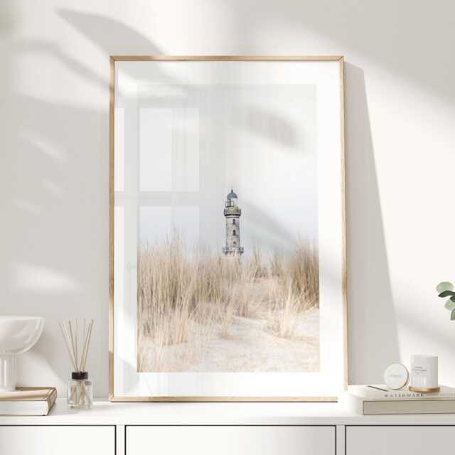 Lighthouse Coastal Wall Art Print, Nautical Beach Poster, Seaside Photography Artwork For Decor, Bathroom Or Living Room