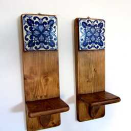 Mexican Tile Wall Sconces Handmade Reclaimed Pine Candle Holders - thumbnail 4