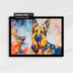 German Shepherd Martini Glass Painting Framed Poster Print & Canvas Wall Decor Art Bar Kitchen Room Dog Gift Pet - thumbnail 2