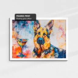German Shepherd Martini Glass Painting Framed Poster Print & Canvas Wall Decor Art Bar Kitchen Room Dog Gift Pet - thumbnail 3