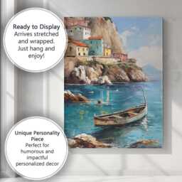 Mediterranean Cliffside Fishing Village Coastal Harbour Canvas Wall Art Print Decor Picture Ready To Hang - thumbnail 3