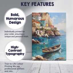 Mediterranean Cliffside Fishing Village Coastal Harbour Canvas Wall Art Print Decor Picture Ready To Hang - thumbnail 2