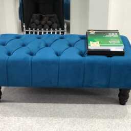 Plush Velvet Chesterfield Footstool - Mahogany Legs, Ottoman - thumbnail 2