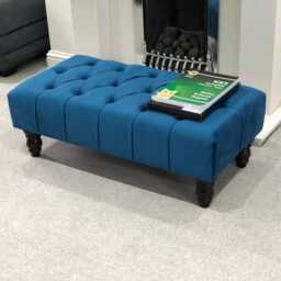 Plush Velvet Chesterfield Footstool - Mahogany Legs, Ottoman - thumbnail 3