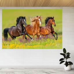 Horses Run Gallop Flower Animal 3D View Wall Sticker Poster Decal A805