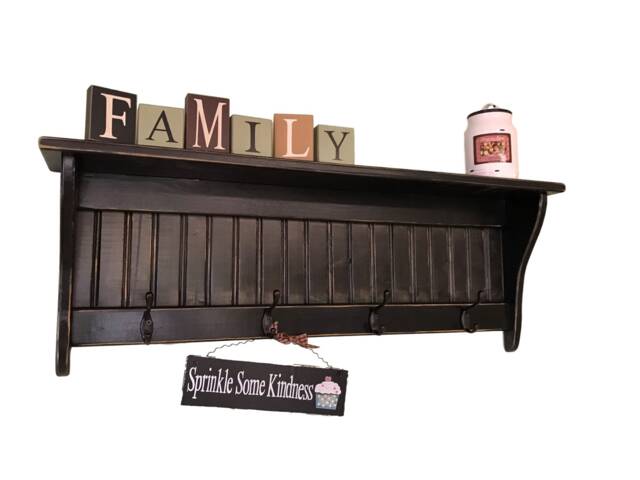 Country Coat Rack Wood Wall Shelf 36 Inches - image 1