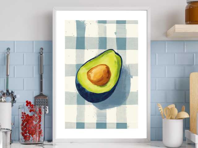 Gingham Avocado - Wall Print Abstract Kitchen Breakfast Cafe Gift Idea Bespoke Poster A5 A4 A3 Framed Or Unframed - image 1