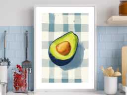 Gingham Avocado - Wall Print Abstract Kitchen Breakfast Cafe Gift Idea Bespoke Poster A5 A4 A3 Framed Or Unframed - thumbnail 1