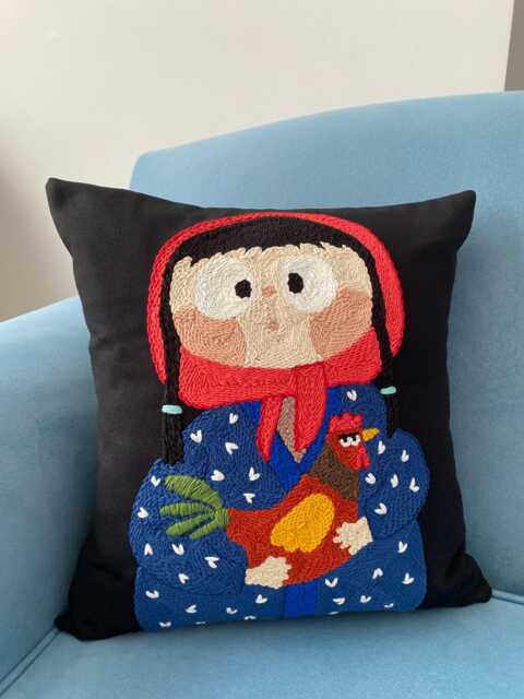 Handmade Rooster Pillow Embroidered Farmhouse Decor Cushion - image 1