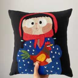 Handmade Rooster Pillow Embroidered Farmhouse Decor Cushion - thumbnail 3