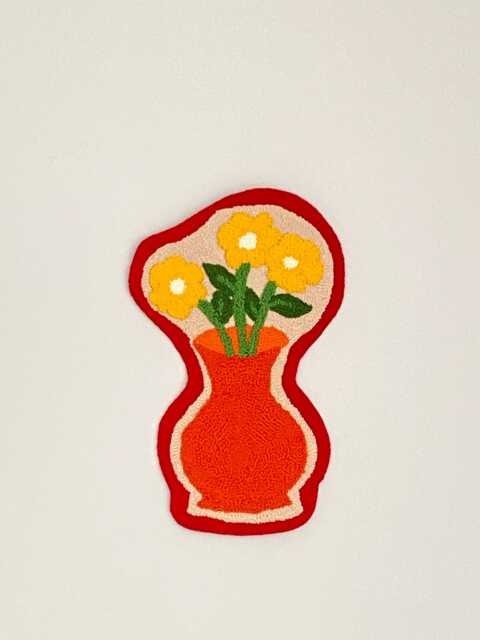 Hand Tufted Floral Wall Hanging Punch Needle Vase Decor - image 1