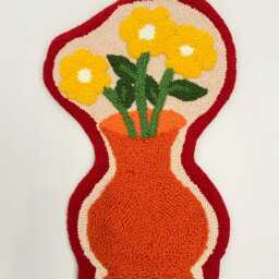 Hand Tufted Floral Wall Hanging Punch Needle Vase Decor - thumbnail 2