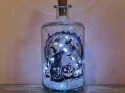 Spooky Halloween Bottle Lamp, Black Cat Vinyl Decor - thumbnail 1