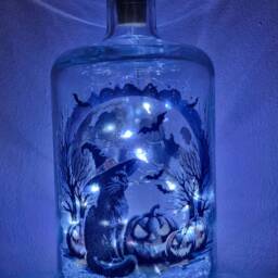 Spooky Halloween Bottle Lamp, Black Cat Vinyl Decor - thumbnail 3