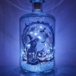 Spooky Halloween Bottle Lamp, Black Cat Vinyl Decor - thumbnail 2
