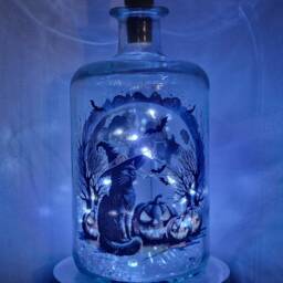 Spooky Halloween Bottle Lamp, Black Cat Vinyl Decor - thumbnail 4