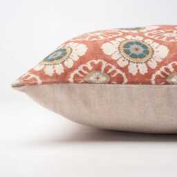 Mandala Motif Linen Print Boudoir Cushion Cover in Rust. Linen-Blend Block-Print Design Teal Blue, Terracotta Red & Ivory. 17x12 - thumbnail 2