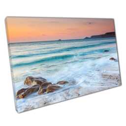 Sunset Over Sennen Village Canvas Print Cornwall Beach Wall Art For Home Office Decor - thumbnail 1