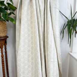 Kantha Stitch Pure Cotton Reversible Bed/Sofa Throw King Size - Handmade Handprinted Country Dohar Elegant White Grey Tribal Motif Stripe - thumbnail 4