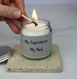Hero Dad Scented Candle Personalized Father's Day Gift, Birthday Present For Superhero Daddy - thumbnail 1
