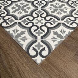 Moroccan Style Vinyl Runner Rug in Grey & White Pattern, Kitchen Floor Mat Decorative Tile Effect Design - thumbnail 3
