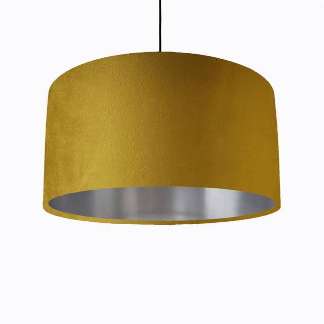 Mustard Yellow Lampshade in Velvet With Silver Lining, Large Plain Ceiling Lightshade - image 1