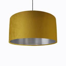 Mustard Yellow Lampshade in Velvet With Silver Lining, Large Plain Ceiling Lightshade - thumbnail 1
