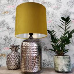 Mustard Yellow Lampshade in Velvet With Silver Lining, Large Plain Ceiling Lightshade - thumbnail 3