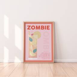 Zombie Cocktail Recipe Print - Bar Prints, Retro Print, Gifts, Cart, Eclectic Decor - thumbnail 1