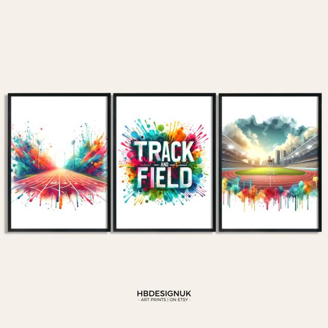 Track & Field Print Poster Set - Of 3 Runner Posters - Running Art Painting Decoration Decor Wall Gifts Gift - image 1