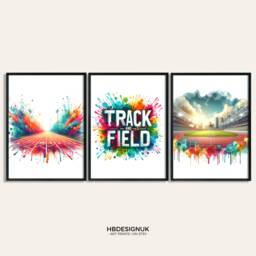Track & Field Print Poster Set - Of 3 Runner Posters - Running Art Painting Decoration Decor Wall Gifts Gift - thumbnail 1