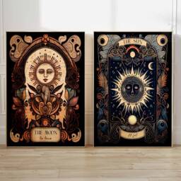 Set Of 2 Sun & Moon Tarot Posters, Astrology Art, Celestial Wall Boho Decor, Mystical Print, Spiritual Decor - thumbnail 3