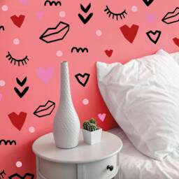 Fun Kids Wall Stickers - Hearts Lips Eyelashes Decals, Room Art, Nursery Stickers, Kids Bedroom Decor - thumbnail 2