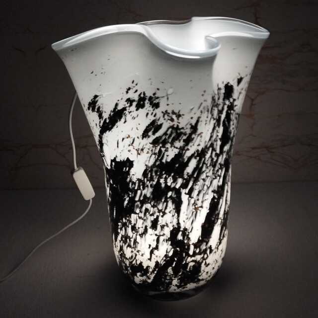 Handcrafted Black & White Glass Vase Lamp Ambient Home Decor - image 1
