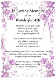 Wife in Loving Memory Print, Funeral Poem, Missing You, Bereavement, Heaven Grief Wife Heaven - thumbnail 1