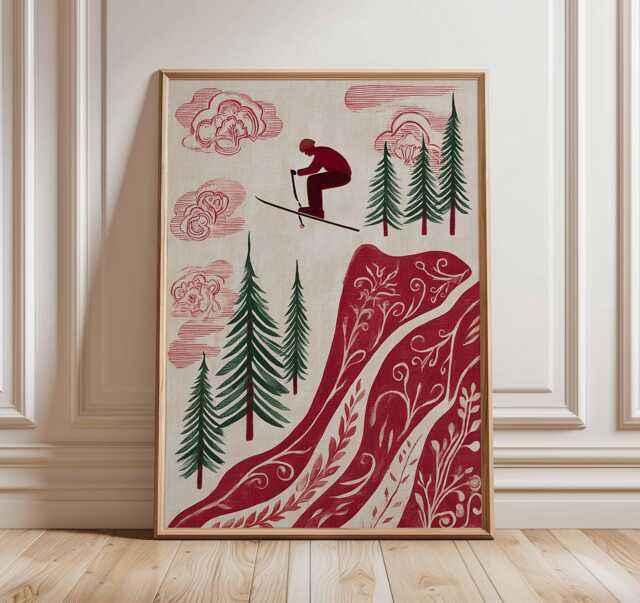 Freestyle Skiing Print, Winter Sports Poster, Ski Jump Mountain Decor, Alpine Adventure Artwork, Wall Art - image 1